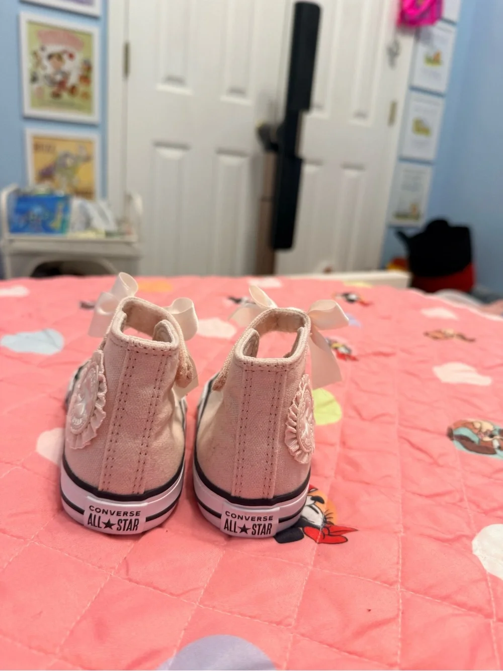 Converse Kids Light Pink High-Top Sneakers with Ribbon Bow